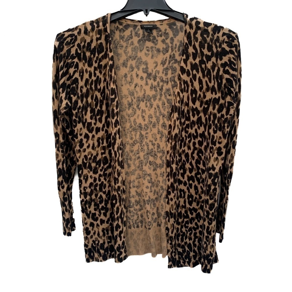 Halogen Linen Blend Leopard Print Cardigan Mobwife Animal Print Size Large